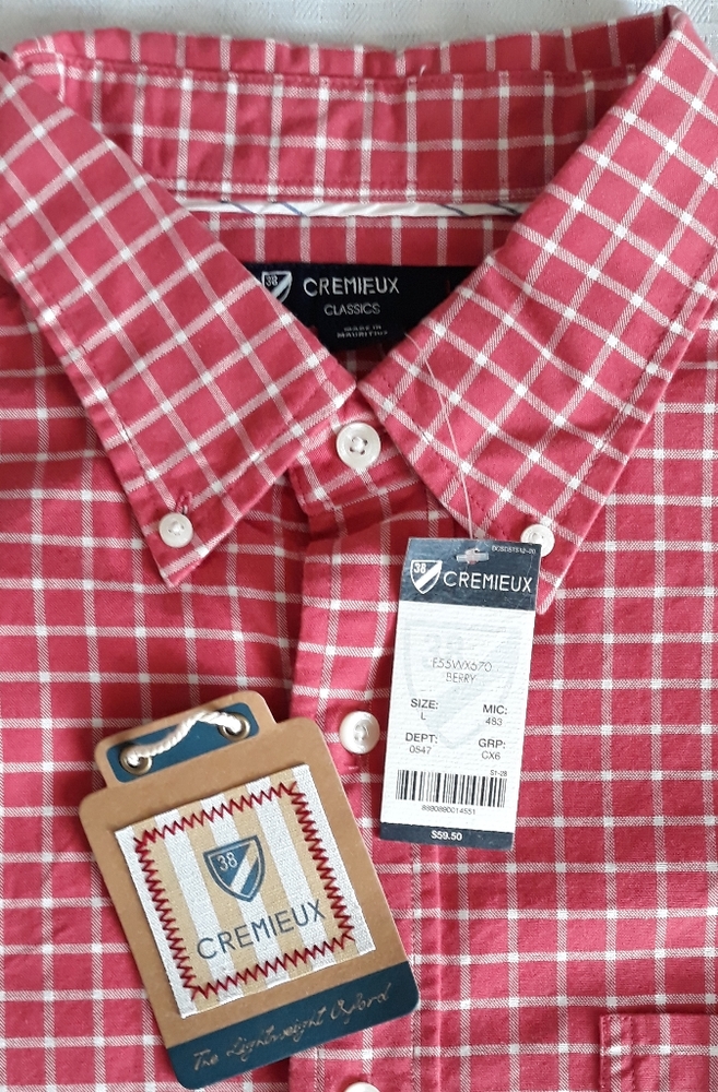 Cremieux men's shirt lightweight oxford long sleeve berry pink size L NWT